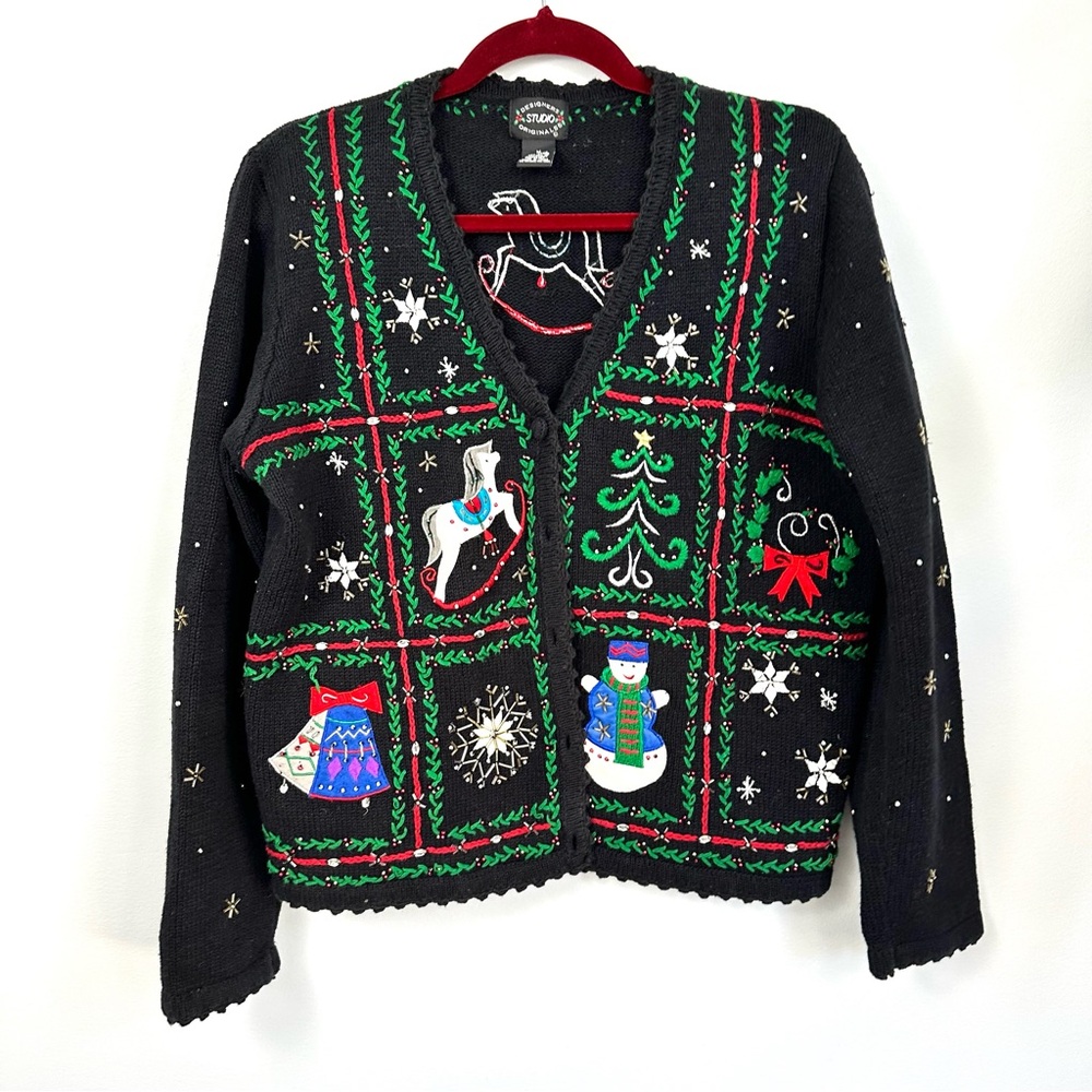 Vintage 90’s Christmas Holiday Cardigan with Festive Embroidery,